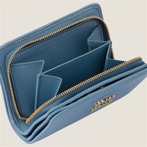 Small Madras Love leather wallet Astral blue 